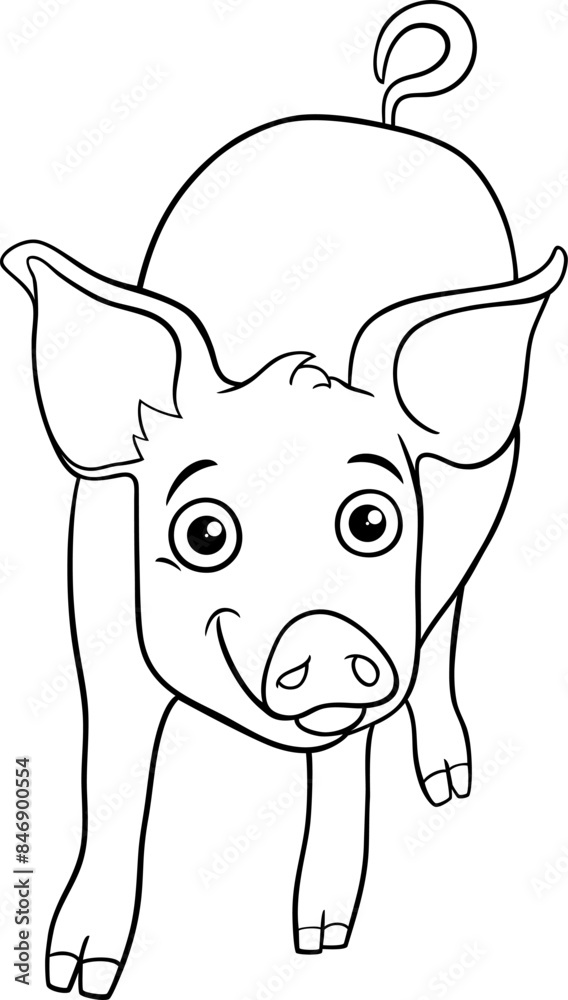 Wall mural cartoon funny piglet farm animal character coloring page - Wall murals