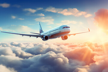 Obraz premium Passenger plane above the clouds.