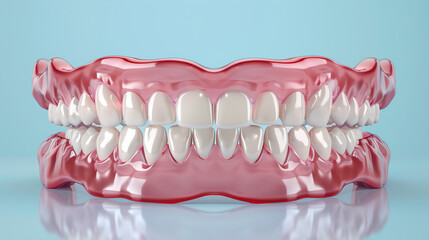 Obraz premium A set of dentures on a blue background. Dental care concept. Generative ai.
