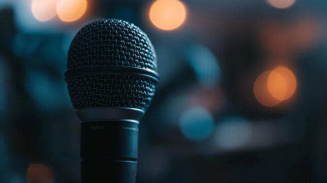 Close-up microphone, blurry background