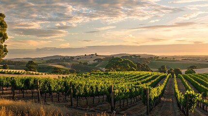 Barossa Valley wine region vineyards at sunset time Tanunda South Australia : Generative AI
