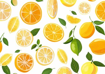 Fresh Citrus Fruit Pattern with Lemons, Oranges, and Lime Slices