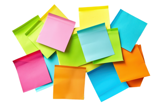 A colorful assortment of sticky notes in various shapes and sizes, perfect for reminders, organization, and creative brainstorming sessions. - Powered by Adobe