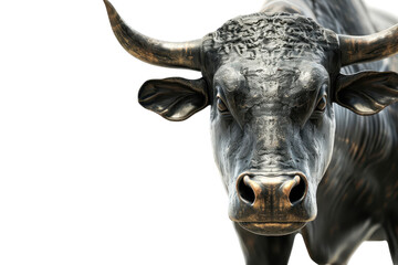 Close-up of a powerful black bull isolated on transparent background. showcasing its strength and intensity, perfect for agricultural themes.
