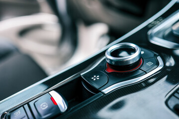 Obraz premium Car multimedia system control joystick. Radio, multimedia, and navigation adjustment buttons