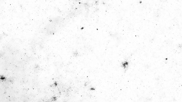 Grunge monochrome grey wall background moving stop motion texture with white floating dust with flickering and floating steam, dirt black spots, grain, ink scratches, overlays, vintage effect	