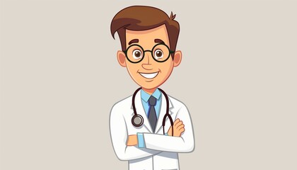 Fototapeta premium Cartoon Doctor with Stethoscope and Glasses Smiling