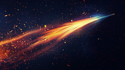A bright orange and blue streak of light shoots through the sky