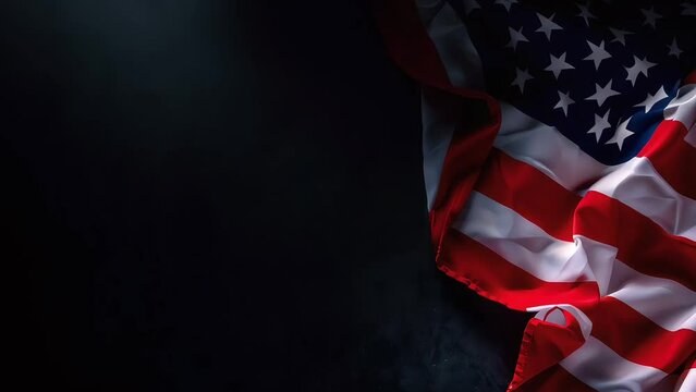 Close-up of the American flag on a dark textured background symbolizing patriotism, national pride, and independence.