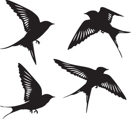 set of silhouettes of birds