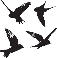 set of silhouettes of birds
