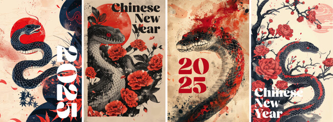 Obraz premium Chinese new year of the snake 2025 poster design template set