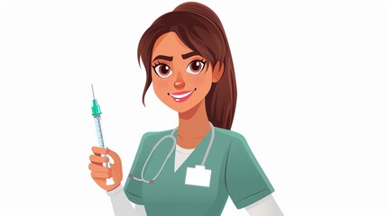 Smiling female nurse holding a syringe