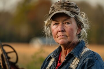 Obraz premium Closeup of a strongwilled, mature woman with a serious expression in a rural setting