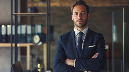 Fototapeta premium portrait of successful senior businessman consultant looking at camera and smiling inside modern office building