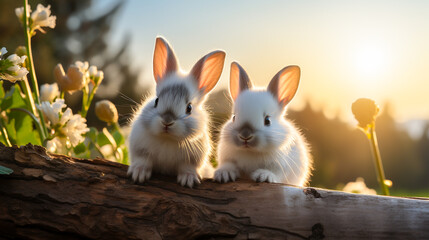 Obraz premium Two rabbits, cute, fluffy, nature background
