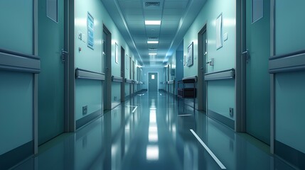 
Surgery Corridor A focused perspective of a hospital hallway leading to the surgery and emergency rooms, reflecting the urgency and precision of medical care


