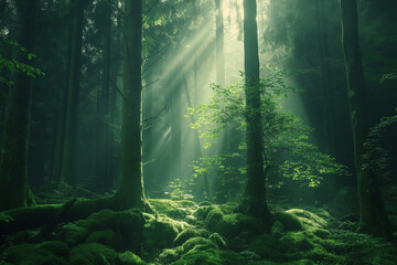 Fototapeta premium rays of light in forest