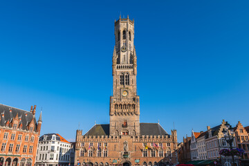 Scenery of Markt, the Market Square, and Belfry located in Bruges, Belgium