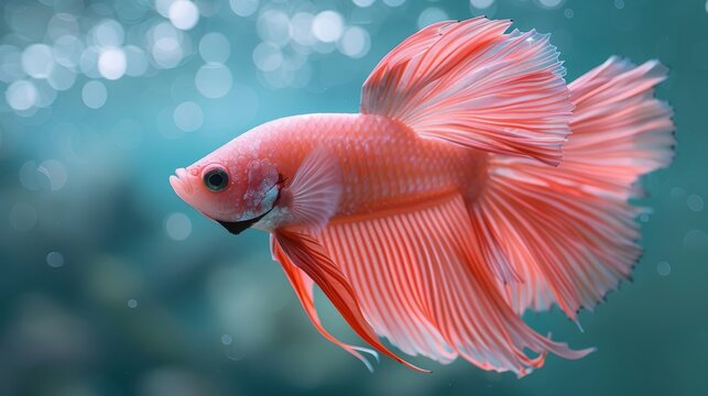 Stunning and realistic all-pink fighting fish. The fish is in a graceful pose. Its delicate fins and tail flare out beautifully. Revealing intricate details and fluid movement.