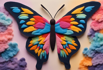 Felt art of a beautiful butterfly spreading its wings 