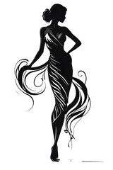 Fototapeta premium A girl in a very beautiful ornate dress, black silhouette of a beautiful woman, transparent background, sophisticated, highly detailed, modest dress