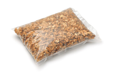 Peeled walnut kernels in transparent plastic bag