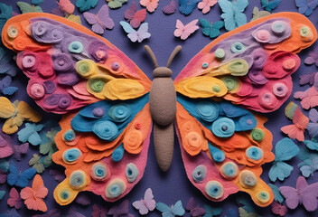 Felt art of a beautiful butterfly spreading its wings 
