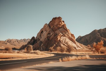 Modern road surrounded by sandstone rock formations in middle of scenic landscape