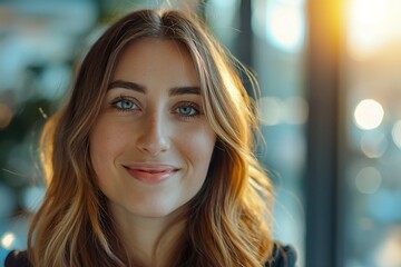 Fototapeta premium Portrait of a beautiful smiling business woman in an office.