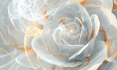Romantic digital art rose with swirl lines and soft edges, creating a dreamlike atmosphere. Neutral background highlights the intricate details, with a thin golden line across the center adding depth 