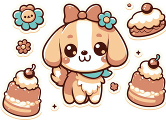 Cute Baby Dog Stickers Vector Art Illustrations