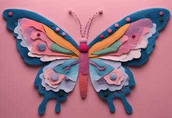 Felt art of a beautiful butterfly spreading its wings 