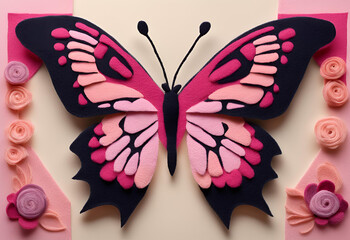 Felt art of a beautiful butterfly spreading its wings 