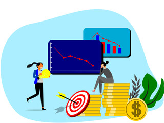 Growth or recession. Business strategy concept. a woman daydreaming and a woman running with ideas. flat vector illustration