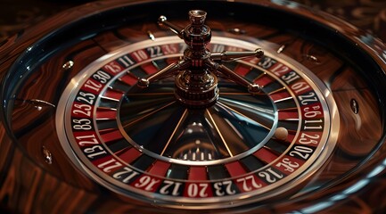 Closeup of the black and red roulette wheel
