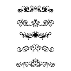 Set of Ornate Decorative Borders and Floral Elements in Black and White