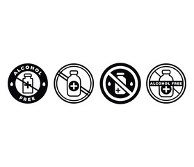 alcohol free symbol sign round shape icons vector design black white illustration collection sets