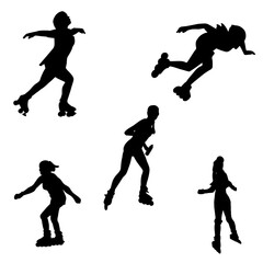 Silhouettes of People Roller Skating in Various Poses and Actions