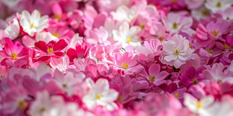 Fototapeta premium Close-up view of a romantic rose petal carpet in pink and white, symbolizing the tenderness and elegance of love. Perfect for Valentine's Day decor or as part of a romantic design project, high defini