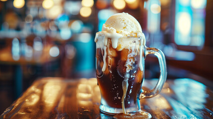 Nostalgic Root Beer Float with Vanilla Ice Cream