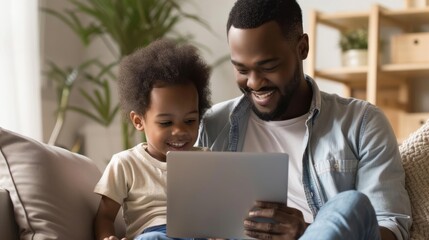A parent reading subtitles to a younger child, both engaged with the screen.