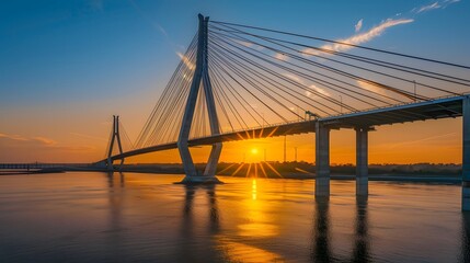 Obraz premium Sunset Over a Modern Bridge