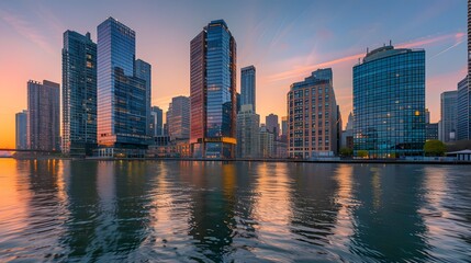 Fototapeta premium Skyline Reflection at Sunset