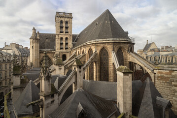 The ancient church of Saint-Germain-l'Auxerrois in Paris. Exterior Architecture of Roman Catholic Church, Space for text, Selective focus.