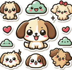 Cute Baby Dog Stickers Vector Art Illustrations