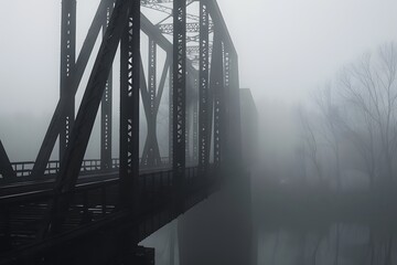Steel Bridge in Foggy Landscape