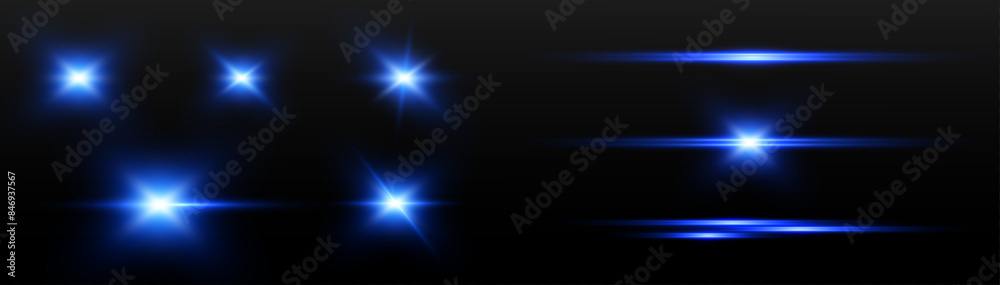 Poster the effect of abstract blue light rays with highlights on a black background. vector 10 eps