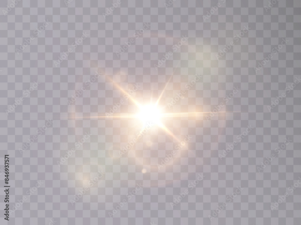 Poster Glowing yellow effect with highlights. Abstract yellow flash of light. Isolated on transparent background. Art and web design vector.