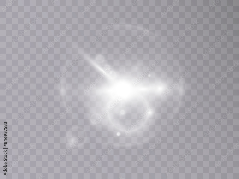 Poster Glowing white effect with highlights. Abstract white flash of light. Isolated on transparent background. Art and web design vector.